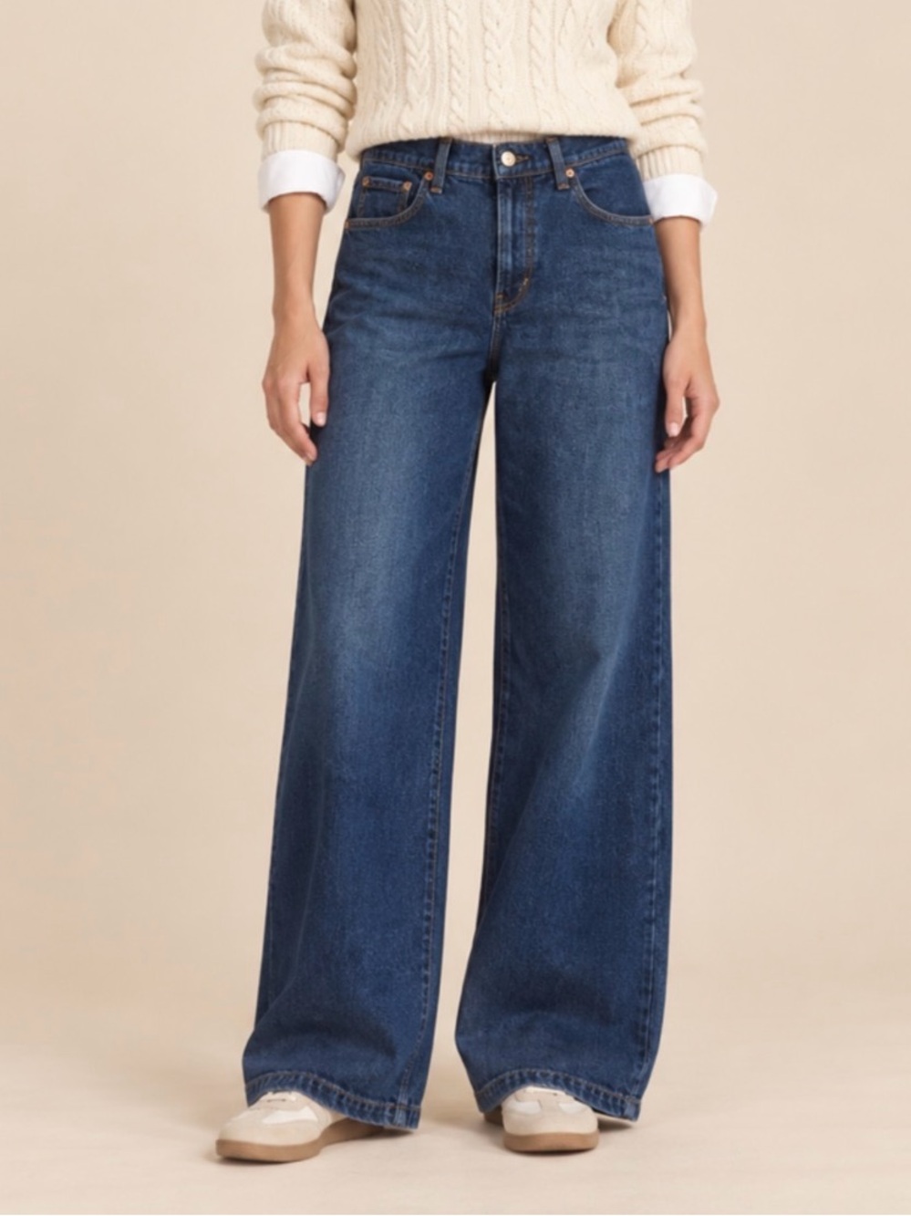 GAP Wide Leg High Rise Stride Jeans in Dark Wash Denim